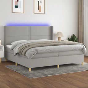 vidaXL Κρεβάτι Boxspring με Στρώμα &amp; LED Αν.Γκρι 200x200εκ. Υφασμάτινο