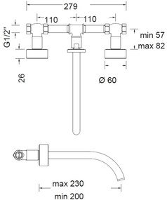 Μπαταρία νιπτήρα δύο οπών Eletta Tecno-Inox