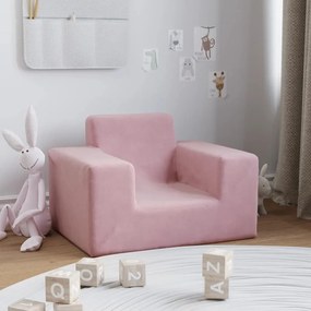 Καναπές Παιδικός Ροζ από Μαλακό Βελουτέ Ύφασμα - Ροζ