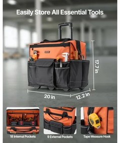 VEVOR Rolling Tool Bag 27 Pockets Heavy Duty Roller Tool Bag on Wheels