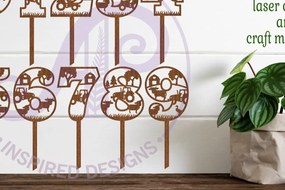 Intra απο ξύλο plywood  Χρώμα wenge 3mm-4mm πάχος - Farm Animal Number Cake Toppers Cut Δίασταση 30x20 cm INTRAFABR-86764145