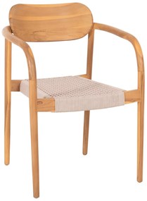 ARMCHAIR OSLO  TEAK WOOD IN NATURAL &amp; BEIGE ROPE 55x54x80Hcm.