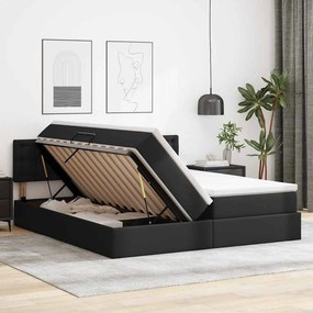 vidaXL Κρεβάτι Αποθήκης με στρώμα Μαύρο 200 x 200 cm Τεχνητό Δέρμα