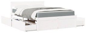 vidaXL Κρεβάτι με Συρτάρια+Στρώμα Λευκό 120x190 εκ. Μασίφ Ξύλο Πεύκου