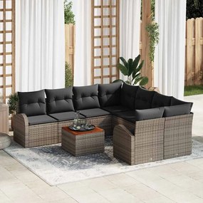 vidaXL Σετ Καναπέδων Κήπου 9 pcs Γκρι Μέσα Ρατάν, Ξύλο