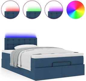 vidaXL Οθωμανικό κρεβάτι με στρώμα &amp; LEDs Μπλε 120x200 cm Ύφασμα