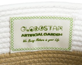 GloboStar® Artificial Garden ITHAKI 20323 Διακοσμητικό Πλεκτό Καλάθι - Κασπώ Γλάστρα - Flower Pot Καφέ με Λευκό Φ20cm x Υ20cm