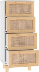 vidaXL Συρταριέρα Λευκή 40 x 30 x 90 εκ. Μασίφ Πεύκο &amp; Φυσικό Ρατάν
