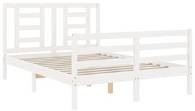 vidaXL Πλαίσιο Κρεβατιού με Κεφαλάρι Λευκό Μασίφ Ξύλο Small Double
