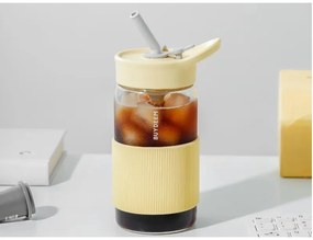 Buydeem CD1017-MY φορητό μπουκάλι ποτών, 500 ml, Ενσωματωμένο καλαμάκι, Αδιάβροχο, Ανθεκτικό στη θερμότητα γυαλί έως 150°C, Χωρίς BPA, Κίτρινο