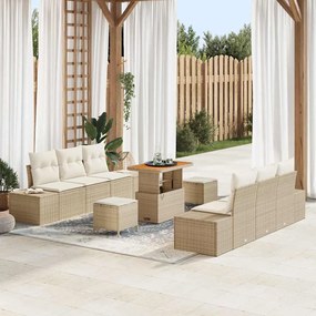 vidaXL Σετ Καναπέ Κήπου με μαξιλάρι 9 pcs Μπεζ Πολυ ράταν