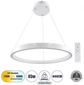 Κρεμαστό Φωτιστικό Οροφής LED CCT 45W 5230 lm NEMESIS Globostar 61159 Λευκό