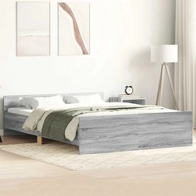 vidaXL Πλαίσιο Κρεβατιού με Κεφαλάρι/Ποδαρικό Γκρι Sonoma 135x190 εκ.