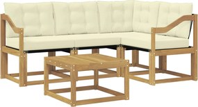 vidaXL Σειρά Καναπέ Εξωτερικού με μαξιλάρι 5 pcs Λευκό και Κρεμ