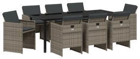 vidaXL 9 κομμάτια σετ τραπεζαρίας κήπου με μαξιλάρια Γκρι Πολυ Ρατάν