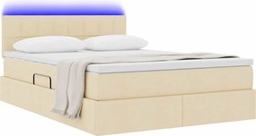 vidaXL LED Κρεβάτι αποθήκευσης με στρώμα Κρέμ 140 x 200 cm Ύφασμα