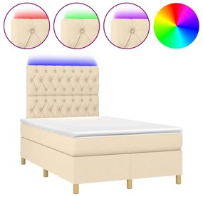vidaXL Κρεβάτι Boxspring με Στρώμα &amp; LED Κρεμ 120x200 εκ. Υφασμάτινο