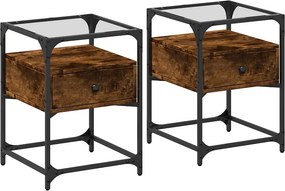 vidaXL Κομοδίνα 2 τεμ. Καπνιστή Δρυς 40x40x55 εκ. Επεξεργ. Ξύλο