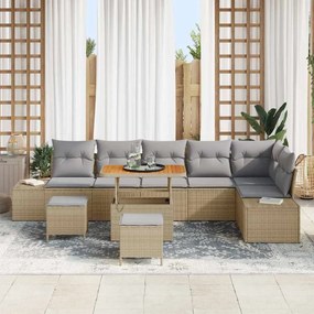 vidaXL Σετ Καναπέ Κήπου με μαξιλάρι 9 pcs Μπεζ Πολυ ράταν