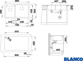 Blanco Pleon 9 - Νεροχύτης Κουζίνας Γρανίτη 86x50 - Black