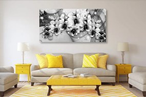 Εικόνα ασπρόμαυρων λουλουδιών σε αφηρημένο φόντο - 100x50