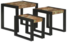 vidaXL Ένθετα τραπέζια 3 pcs Καφέ και μαύρο Μασίφ ανακυκλωμένο ξύλο