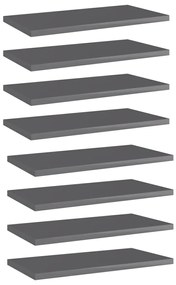 vidaXL Ράφια Βιβλιοθήκης 8 τεμ. Γυαλ. Γκρι 40x20x1,5 εκ. Μοριοσανίδα