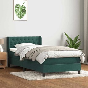 Box Spring κρεβάτι με στρώμα σκούρο πράσινο 100x220cm Βελούδινο - Πράσινο