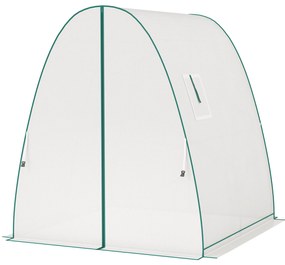 Outsunny Θερμοκήπιο με τόξο με σακούλες άμμου και πλαστικό κάλυμμα, 2 πόρτες που ανεβοκατεβαίνουν, παράθυρο με πλέγμα, φορητό, 1,8 x 1,8 x 2 m, Λευκό