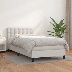 Κρεβάτι Boxspring με Στρώμα Λευκό 100x200εκ.από Συνθετικό Δέρμα