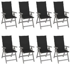 Καρέκλες Κήπου Ανακλιν. 8 τεμ. Γκρι Ξύλο Ακακίας &amp; Μαξιλάρια - Γκρι