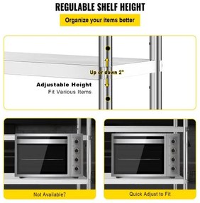 VEVOR Storage Shelf, 5-Tier Storage Shelving Unit, Stainless Steel Garage Shelf, 70.9 x 17.7 x 70.9 inch Heavy Duty Storage Shelving, 1650 Lbs Total Capacity with Adjustable Height