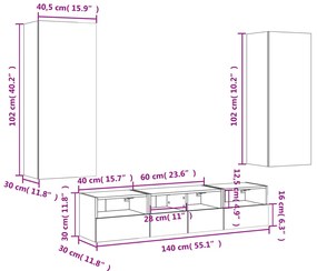 Έπιπλα Τηλεόρασης Τοίχου 5 τεμ. Γκρι Sonoma από Επεξ. Ξύλο - Γκρι