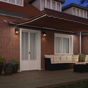 vidaXL Τέντα Πτυσσόμενη Αυτόματη με LED Καφέ 500x300 εκ.