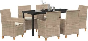 vidaXL Σέτ φαγητού για κήπο 7 pcs Μπεζ συνθετικό ρατάν