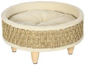 Κρεβάτι κατοικίδιου PawHut για γάτες και σκύλους, σχοινί θαλάσσης, πλενόμενο μαξιλάρι, 48 cm x 48 cm x 24,5 cm, Μπεζ + Χακί - Φυσικό