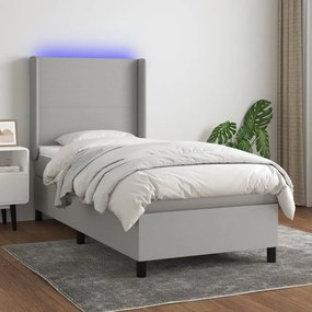 Κρεβάτι Boxspring με Στρώμα & LED Αν.Γκρι 100x200εκ. Υφασμάτινο
