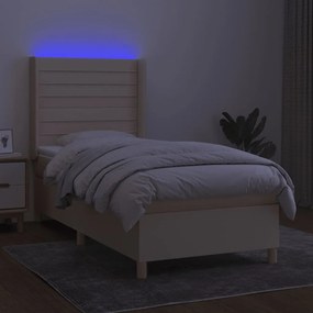 Κρεβάτι Boxspring με Στρώμα &amp; LED Κρεμ 90x190 εκ. Υφασμάτινο - Κρεμ