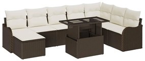 vidaXL Σετ Καναπέ Κήπου  για 9 άτομα με καφέ μαξιλάρια, Πολυ Ρατάν.