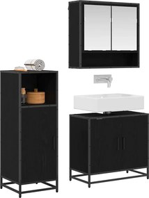 vidaXL Σετ Επίπλων Μπάνιου με ράφι 3 pcs Μαύρη Οξυά Επεξεργασμένο ξύλο