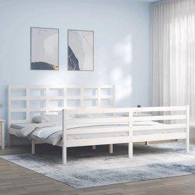 vidaXL Πλαίσιο Κρεβατιού με Κεφαλάρι Λευκό 200x200 εκ. Μασίφ Ξύλο