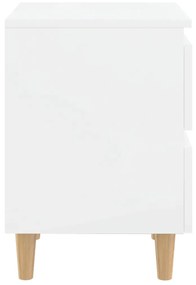 vidaXL Κομοδίνο Γυαλ. Λευκό 40 x 35 x 50 εκ. με Πόδια από Ξύλο Πεύκου
