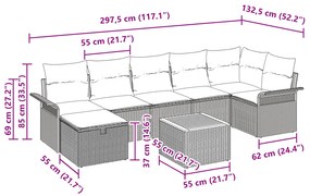 vidaXL Σετ Καναπέ Κήπου 8 Τεμαχίων με Μαξιλάρια Μπεζ Πολυ Ρατάν