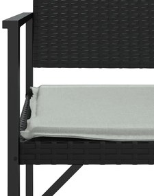 vidaXL Παγκάκι Κήπου Διθέσιο Μαύρο από Συνθετικό Ρατάν με Μαξιλάρι