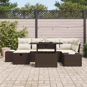 vidaXL Σετ Καναπέ Κήπου με μαξιλάρι 7 pcs Καφέ Πολυ ράταν