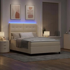 vidaXL LED Κρεβάτι με βάθρο με στρώμα Κρεμ 160 x 200 cm ύφασμα