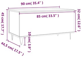 Τραπεζάκι Σαλονιού Γυαλ. Λευκό 90x44,5x45 εκ. Επεξεργ. Ξύλο - Λευκό