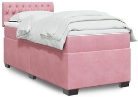 Κρεβάτι Boxspring με Στρώμα Ροζ 100x200 εκ. Βελούδινο