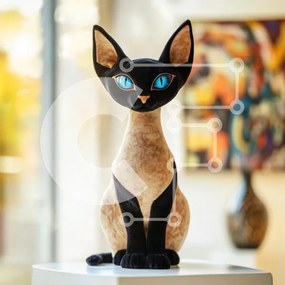 Intra Συλλεκτικό Ξύλινο Παζλ Plywood 4mm - Λούτρινο γλυπτό σιαμέιας γάτας Σε Ξύλινο Κουτί - Διαστάσεις Puzzle: 10x10 cm – 25 κομμάτια