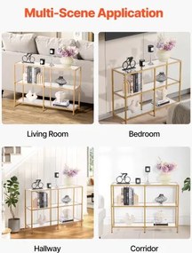 VEVOR 3-Tier Glass Console Table Rectangle Sofa Side Table with Anti-Tip Golden